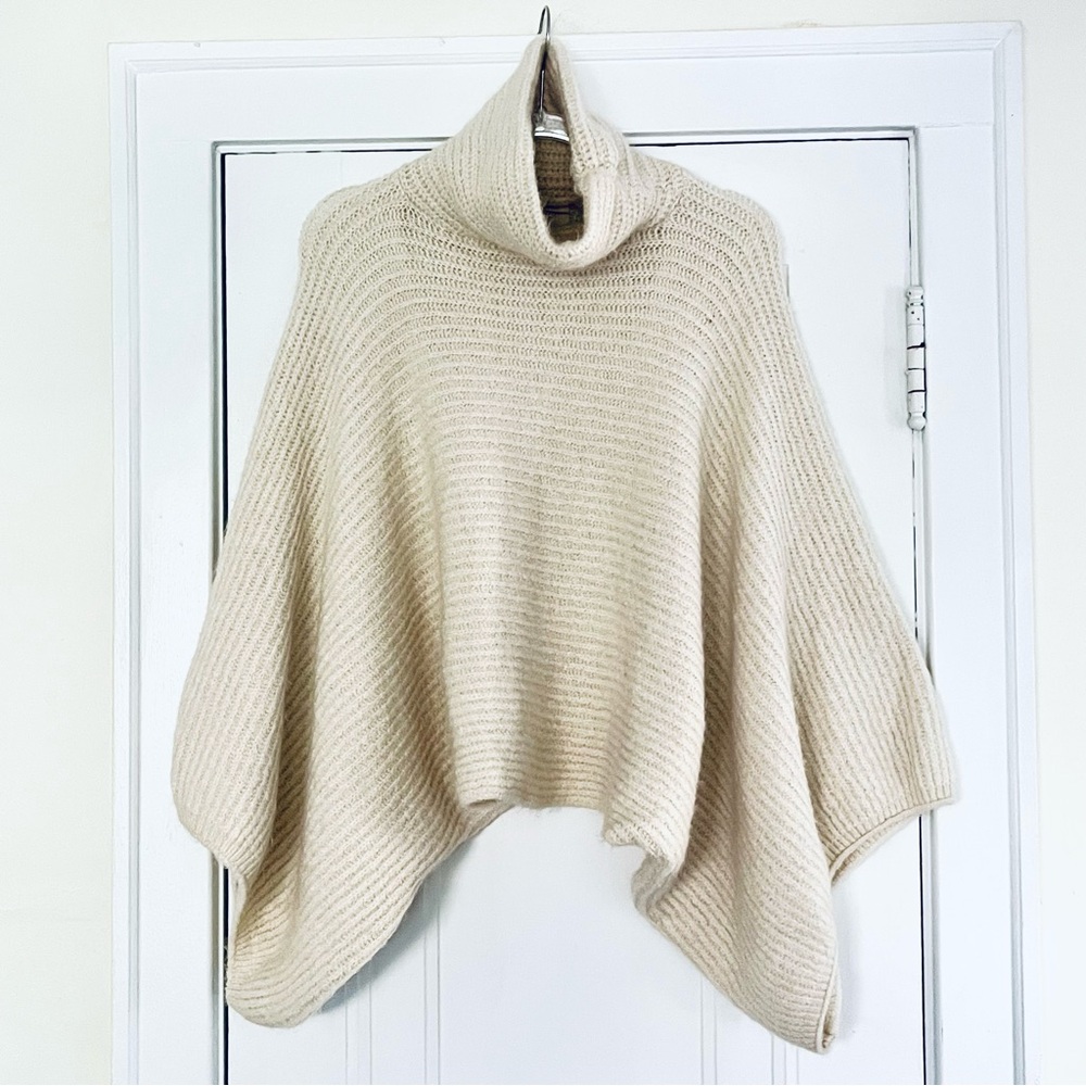 Cowl Neck Cream One Size Scandi Girl Cozy Soft Knit Cabincore Poncho Sweater